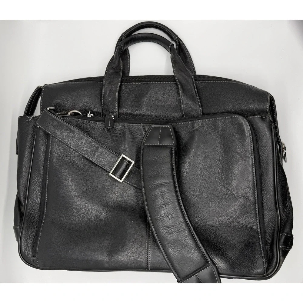 Johnston & Murphy J & M Black Pebbled Leather Briefcase Laptop Messenger Bag